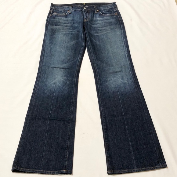 7FAM Women’s Distressed Dark Wash Premium Stretch Denim Lowrise Bootcut Jeans 30 - Picture 3 of 16